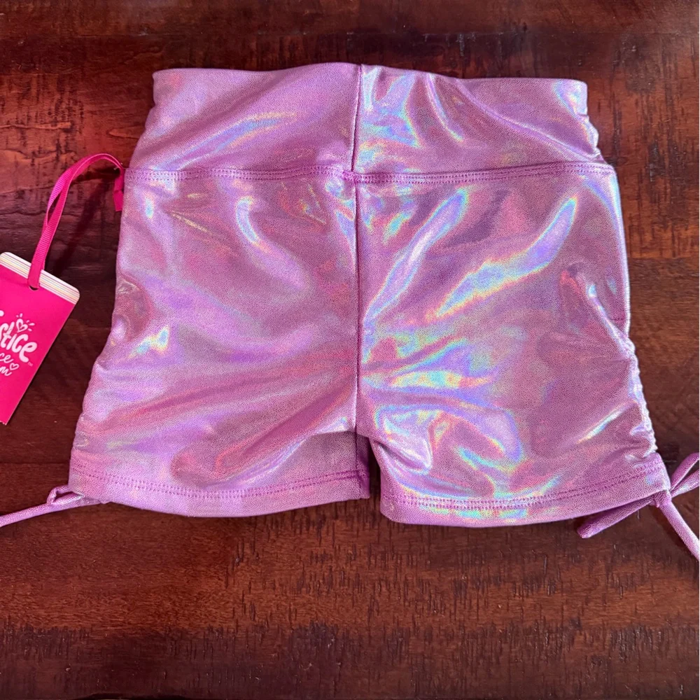 JUSTICE ALL OVER FOIL DANCE & GYMNASTICS SHORTS Girls Size 10 Purple New